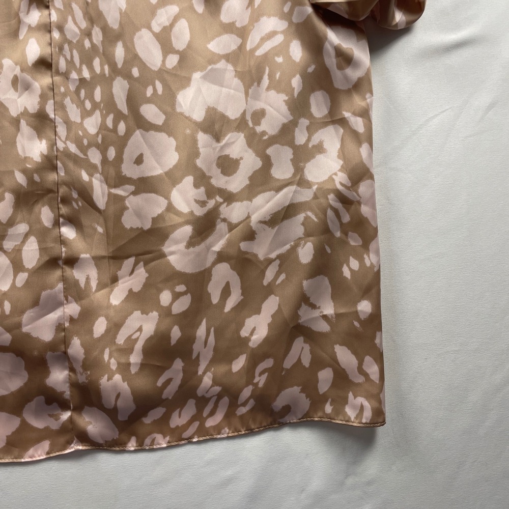 Adrienne Leopard Print V-Neck Satin Blouse Tan Ruched Puff Sleeve Top M 2489SAM - Picture 16 of 16